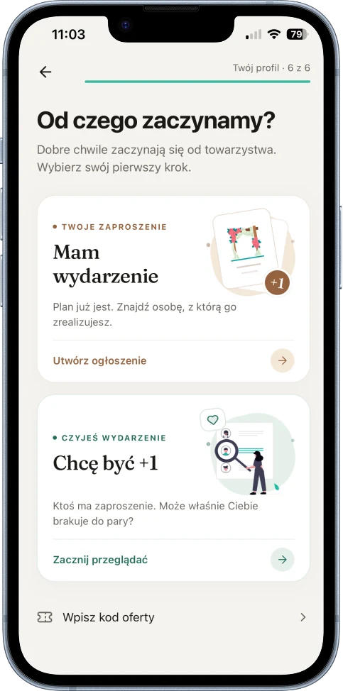Wybór ścieżki w BeMy +1: Mam wydarzenie lub Chcę być +1.